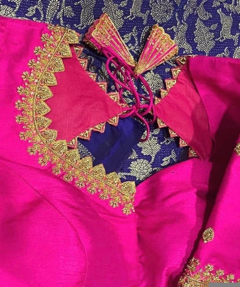 pure silk red hand embroidery blouse/saree maggam blouse/raw silk zardosi blouse/pink hand embroidered blouse/ready made blouse zardosi
