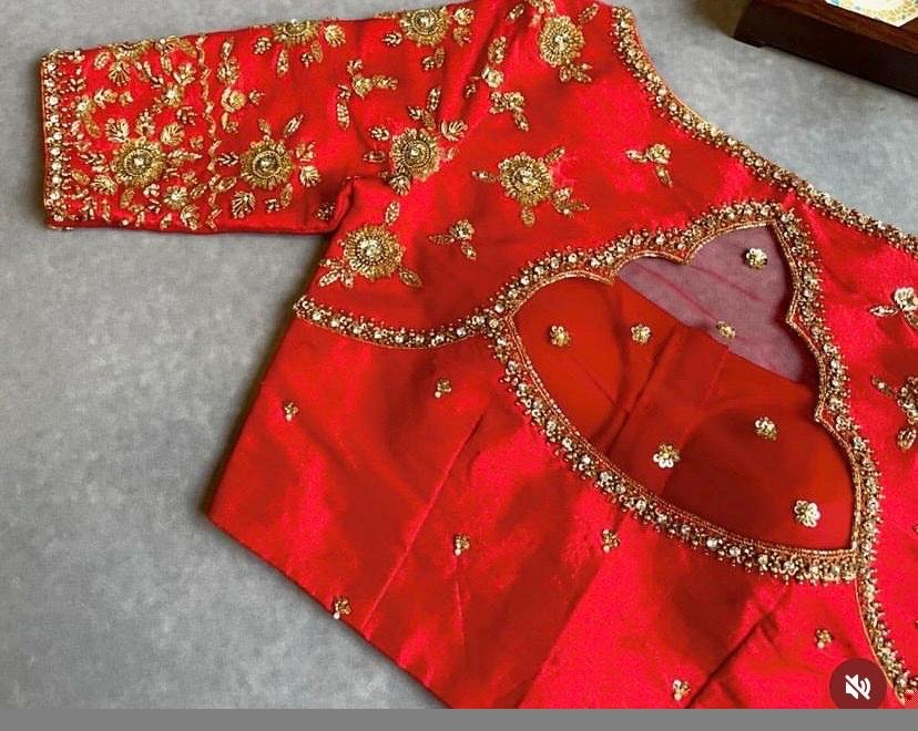 pure silk hand embroidery blouse/saree maggam blouse/red zardosi blouse/dark red hand embroidered blouse/red ready made blouse zardosi usa