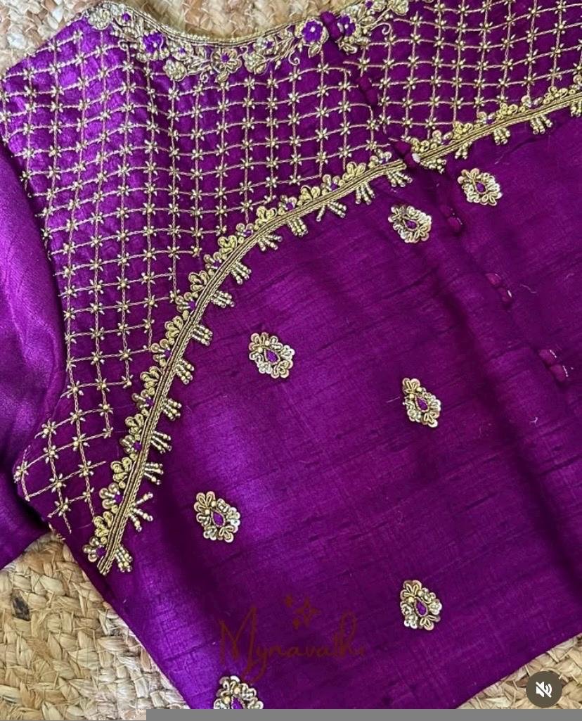 pure silk hand embroidery blouse/saree maggam blouse/purple zardosi blouse usa/hand embroidered moderblouse/purple ready made blouse zardosi