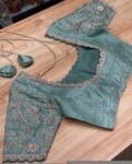 pure silk hand embroidery blouse /maggam blouse/blue raw silk zardosi blouse/hand embroidered blouse/ice blue elbow sleeve ready made blouse