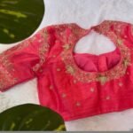 pure silk hand embroidery blouse/reddish pink maggam blouse /raw silk zardosi blouse/hand embroidered blouse /red ready made blouse zardosi