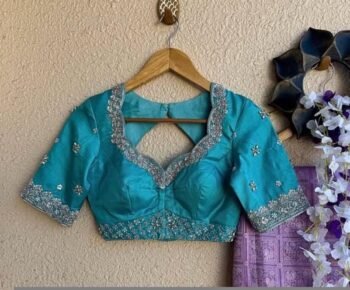 pure silk hand embroidery blouse/saree maggam blouse/blue zardosi blouse/turquoise blue embroidered blouse/blue ready made blouse zardosi