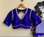 Navy blue silk hand embroidery blouse/blue saree maggam work blouse/blue saree blouse/hand embroidered blouse/blue ready made blouse zardosi