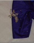 Navy Blue Silk Saree Blouse: Hand Embroidered Zardosi Crop Top
