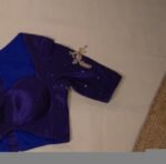 Navy Blue Silk Saree Blouse: Hand Embroidered Zardosi Crop Top