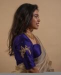 Navy Blue Silk Saree Blouse: Hand Embroidered Zardosi Crop Top