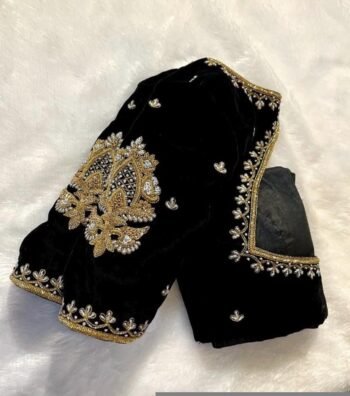 pure velvet hand embroidery blouse /modern saree maggam blouse/black zardosi blouse / hand embroidered blouse/black velvet ready made blouse