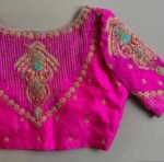 pure silk hand embroidery blouse/saree maggam blouse/bridal zardosi blouse/pink hand embroidered blouse /hot pink ready made blouse zardosi