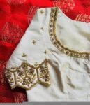 pure silk hand embroidery blouse/cream saree maggam blouse/raw silk zardosi blouse/hand embroidered blouse/cream ready made blouse zardosi
