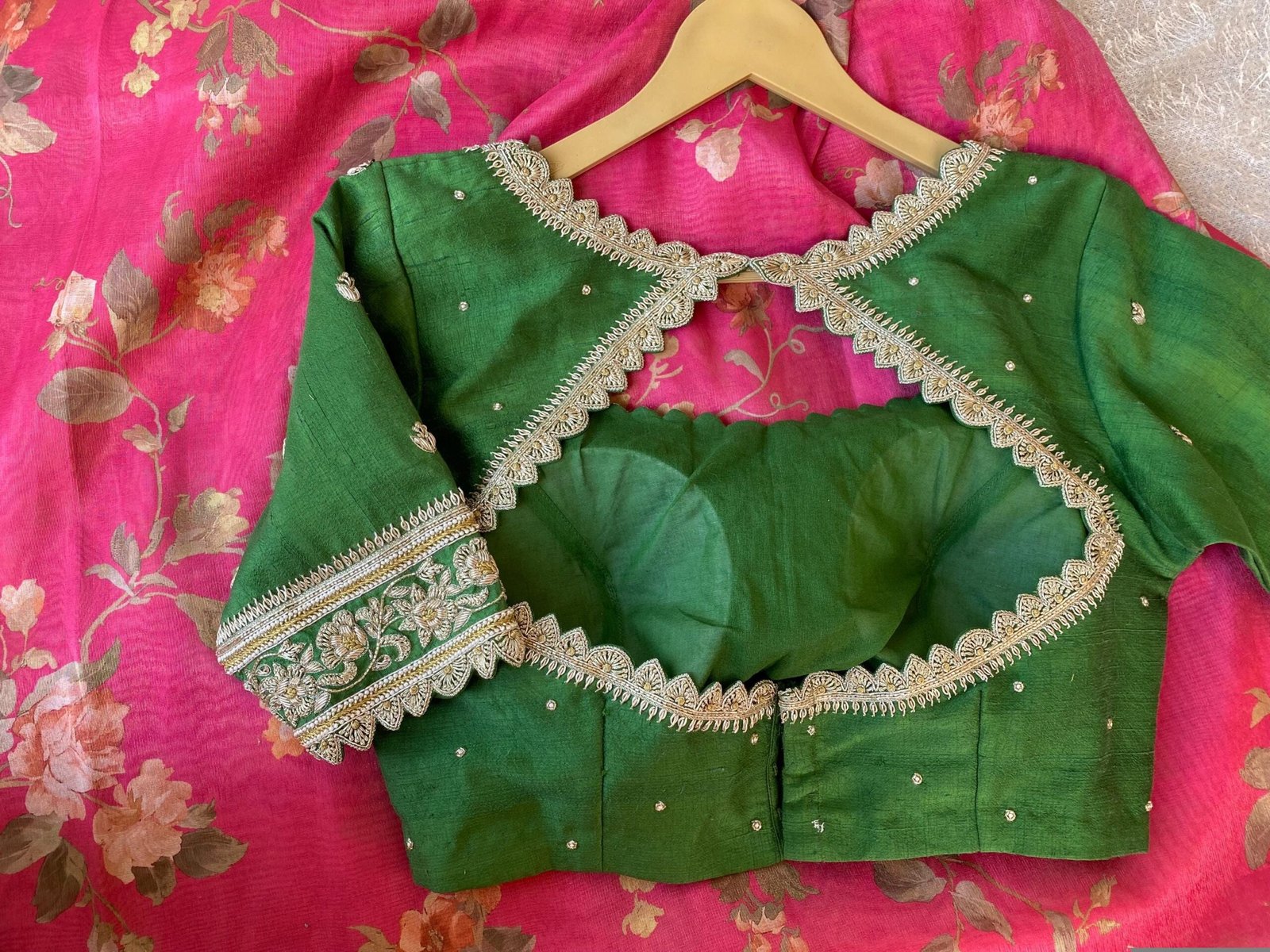 pure silk hand embroidery blouse/saree maggam blouse/green zardosi blouse/hand embroidered moderblouse/green ready made blouse zardosi usa