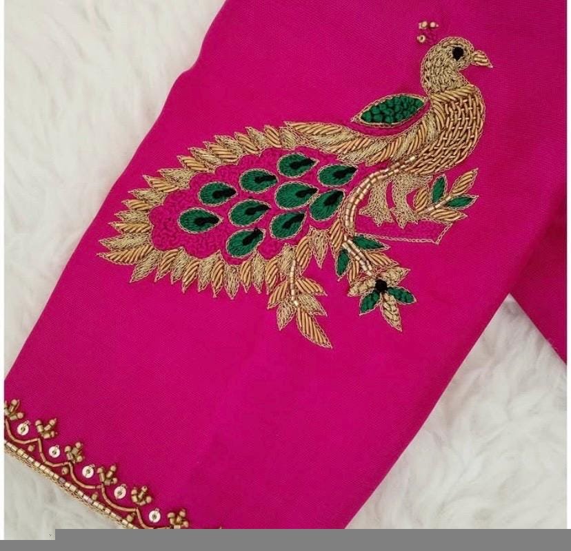 Pink pure silk hand embroidery blouse/readymade maggam blouse/pink saree blouse/ hand embroidered blouse /ready made handmade blouse zardosi