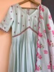 Anarkali with floral dupatta/anarkali suit set/ice blue anarkali/summer anarkali dupatta USA/floral embroidery dupatta/ Indian summer kurta