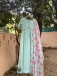 Anarkali with floral dupatta/anarkali suit set/ice blue anarkali/summer anarkali dupatta USA/floral embroidery dupatta/ Indian summer kurta