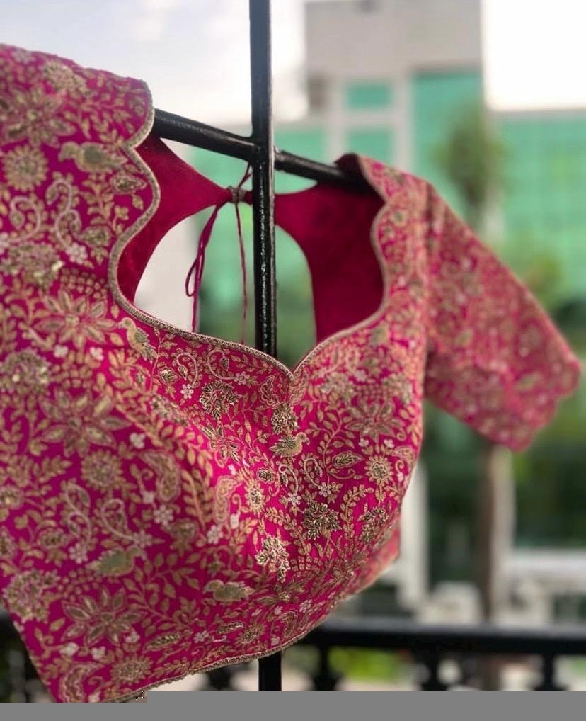pure silk hand embroidery bridal blouse/maggam blouse/pink bridal work blouse/pink hand embroidered blouse/heavy embroidery wedding blouse