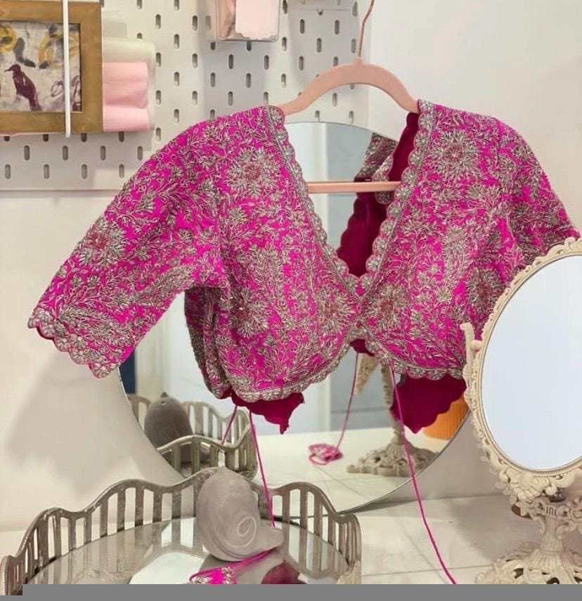 pure silk hand embroidery bridal blouse/pink maggam blouse/bridal zardosi blouse/wedding hand embroidered blouse/pinheavy embroidery blouse