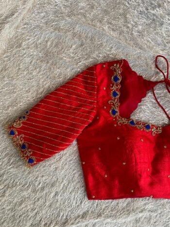 pure silk red hand embroidery blouse/saree maggam blouse/raw silk zardosi blouse/pure red hand embroidered blouse/ready made red blouse