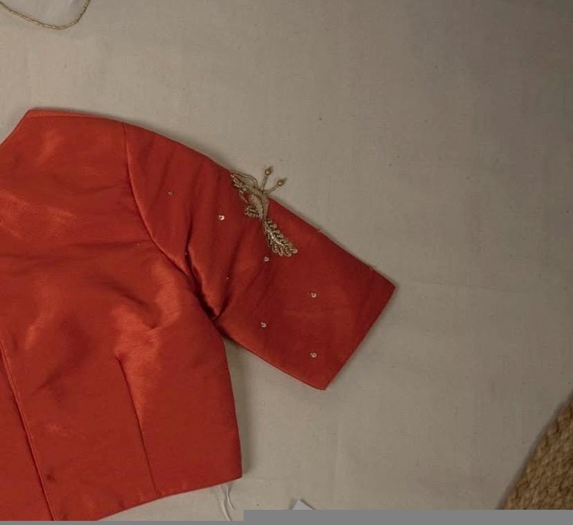 Orange silk hand embroidery blouse/orange saree maggam blouse/orange saree blouse/simplehand embroidered blouse/orange ready made blouse zar