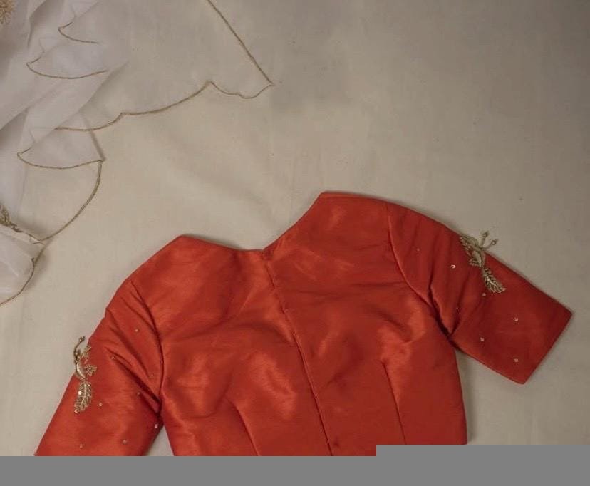 Orange silk hand embroidery blouse/orange saree maggam blouse/orange saree blouse/simplehand embroidered blouse/orange ready made blouse zar