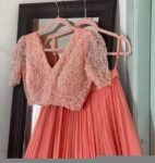 Women’s lehenga set/peach croptop lehenga/Indian crop top skirt USA/hand embroidered lehenga set dupatta/peach lehenga choli with dupatta us