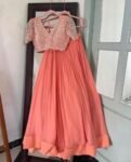Women’s lehenga set/peach croptop lehenga/Indian crop top skirt USA/hand embroidered lehenga set dupatta/peach lehenga choli with dupatta us