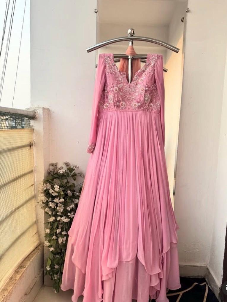Anarkali suit usa/pink anarkali kurta full sleeve/pink sleeve anarkali/onion pink anarkali/heavy hand embroidered anarkali with dupatta usa