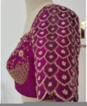Pure Silk Hand Embroidered Blouse: Magenta Pink Zardosi Maggam