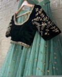 Women’s lehenga set/green crop top lehenga/green crop top skirt USA/wedding lehenga USA/velvet tull lehenga silk skirt/lehenga choli set usa
