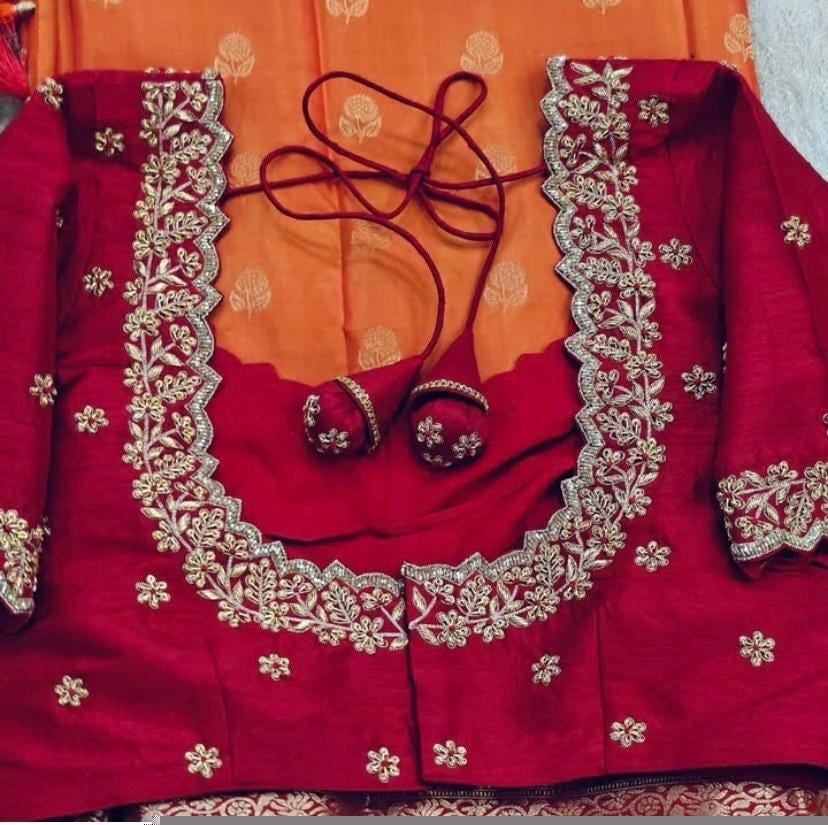 pure silk hand embroidery bridal blouse/ maggam blouse/red simple zardosi blouse/red hand embroidered blouse/heavy embroidery wedding blouse