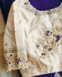 Hand Embroidered Zardosi Blouse: Cream Raw Silk Saree Blouse