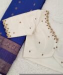 Cream Raw Silk Saree Blouse: Hand Embroidered Zardosi Maggam