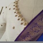 Cream Raw Silk Saree Blouse: Hand Embroidered Zardosi Maggam