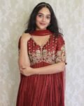 Hand embroidered Anarkali dupatta/anarkali suit set/brown anarkali with dupatta/maroon red kurta with dupatta/burgundy red anarkali dress