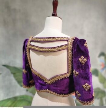 Purple Velvet Saree Blouse: Hand Embroidered Zardosi Maggam