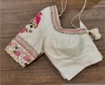 Hand Embroidered Silk Saree Blouse: Cream Zardosi Maggam Work