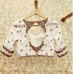 pure silk hand embroidery blouse /cream maggam blouse/raw silk zardosi blouse/multicolor hand embroidered blouse/cream ready handwork blouse