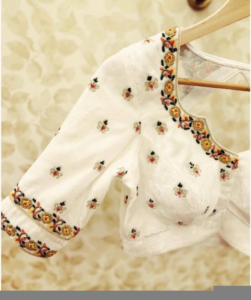 pure silk hand embroidery blouse /cream maggam blouse/raw silk zardosi blouse/multicolor hand embroidered blouse/cream ready handwork blouse