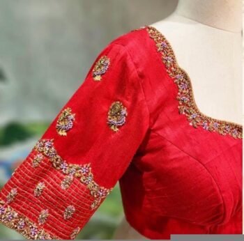 pure silk red hand embroidery blouse/saree maggam blouse/raw silk zardosi blouse/pure red hand embroidered blouse/ready made red blouse