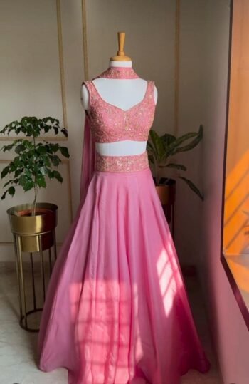 Women’s lehenga set/pink croptop lehenga/Indian crop top skirt USA/hand embroidered lehenga set dupatta/pink lehenga skirt/pink lehenga set