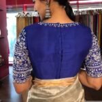Navy blue silk hand embroidery blouse/blue saree maggam blouse/navy blue saree blouse/hand embroidered blouse/blue ready made blouse zardosi
