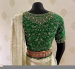 pure silk hand embroidery blouse/saree maggam blouse/green zardosi blouse/green embroidered moderblouse/green ready made high neck blouse