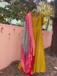 Hand embroidered Anarkali with pure banarasi handloom dupatta/yellow anarkali suit set/anarkali dupatta/Indian dresses/pink banarasi dupatt