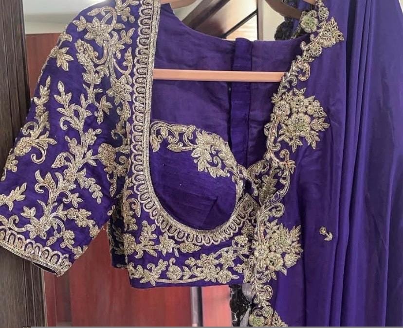 pure silk hand embroidery blouse/purple heavy maggam blouse/purple zardosi blouse/wedding hand embroidered blouse/bridal ready made blouse