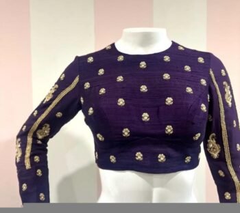 Purple hand embroidery blouse/saree maggam blouse/pure silk zardosi blouse/purple hand  embroidered blouse/purple maggam full sleeve blouse