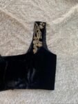pure silk hand embroidery blouse/velvet saree maggam blouse/black zardosi blouse/hand embroidered moderblouse/black velvet sleeveless blouse