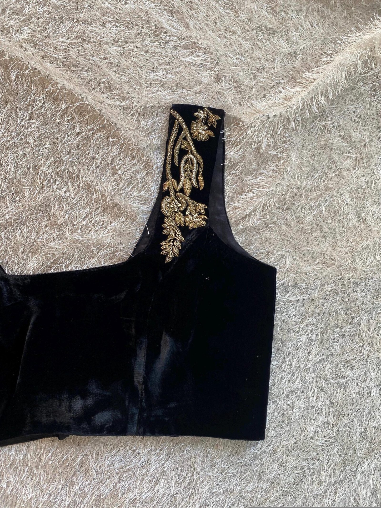 pure silk hand embroidery blouse/velvet saree maggam blouse/black zardosi blouse/hand embroidered moderblouse/black velvet sleeveless blouse