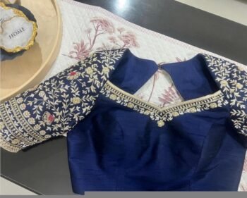 Navy blue silk hand embroidery blouse/blue saree maggam blouse/navy blue saree blouse/hand embroidered blouse/blue ready made blouse zardosi