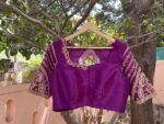 pure silk hand embroidery blouse/modern saree maggam blouse/purple zardosi blouse/wedding hand embroidered blouse/bridal ready made blouse