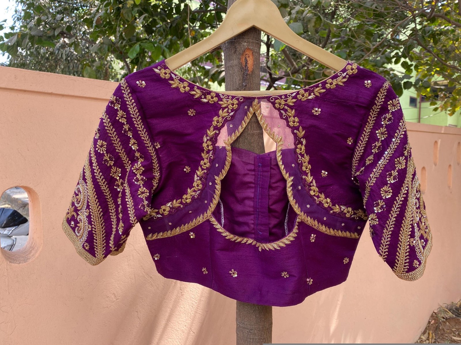 pure silk hand embroidery blouse/modern saree maggam blouse/purple zardosi blouse/wedding hand embroidered blouse/bridal ready made blouse