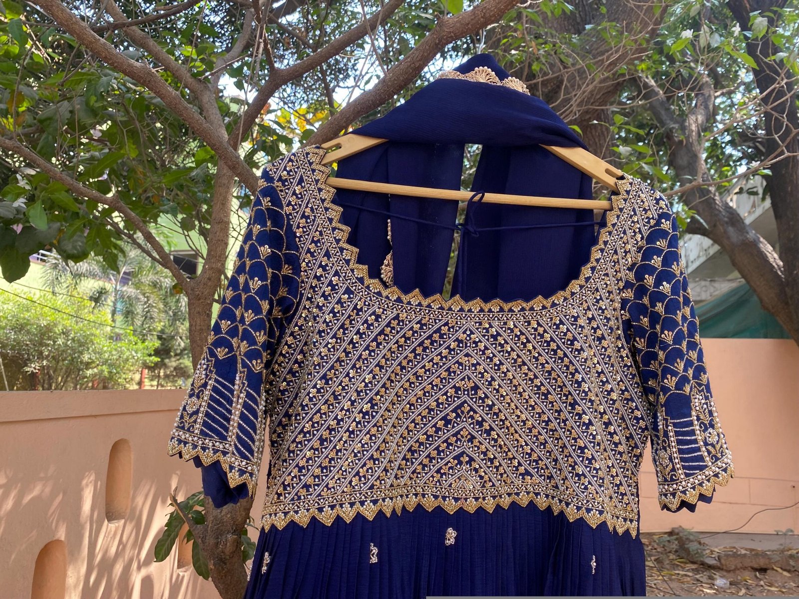 Blue Hand-Embroidered Anarkali Suit with Dupatta