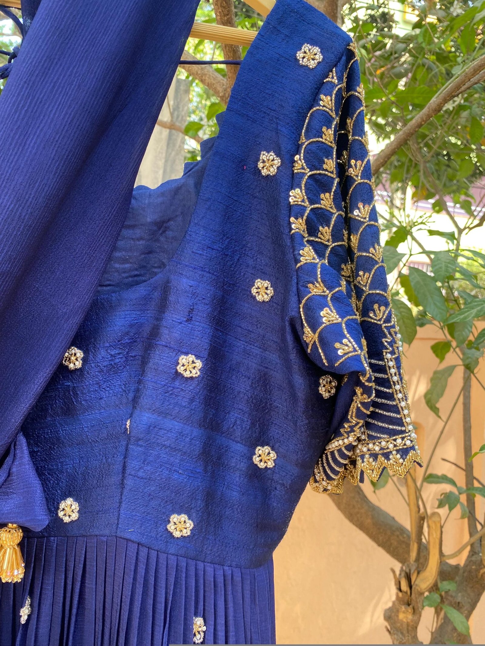 Blue Hand-Embroidered Anarkali Suit with Dupatta